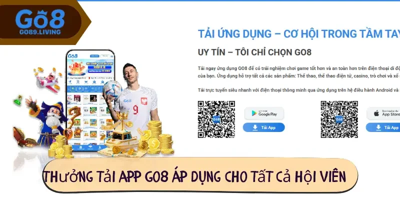 Thưởng tải app Go8 áp dụng cho tất cả hội viên